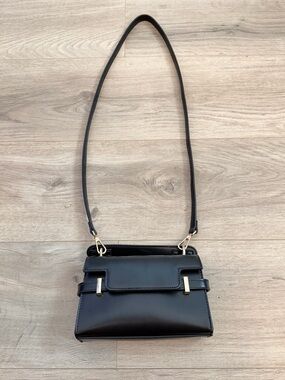 Black Leatherette Shoulder Bag with Gold Accents